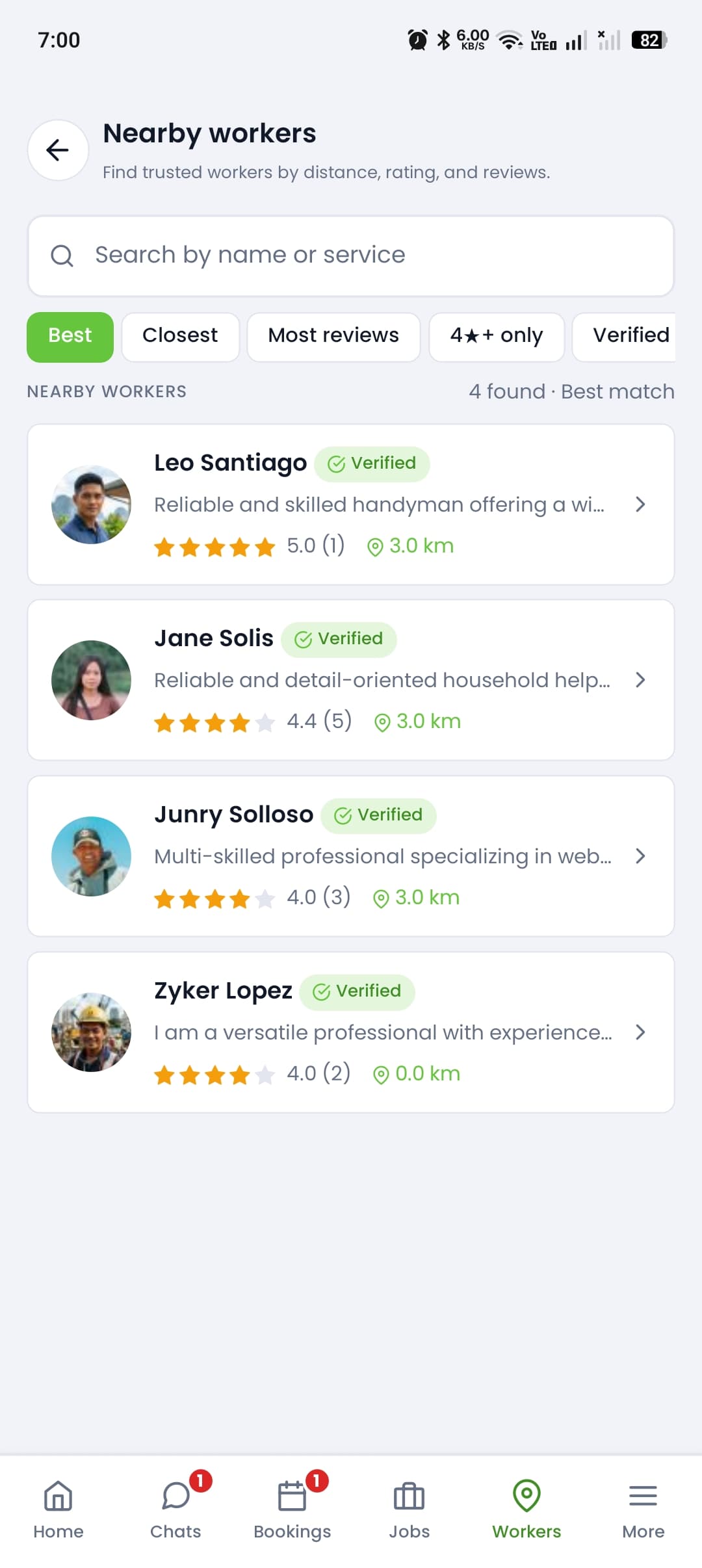 Nearby workers on Workermo