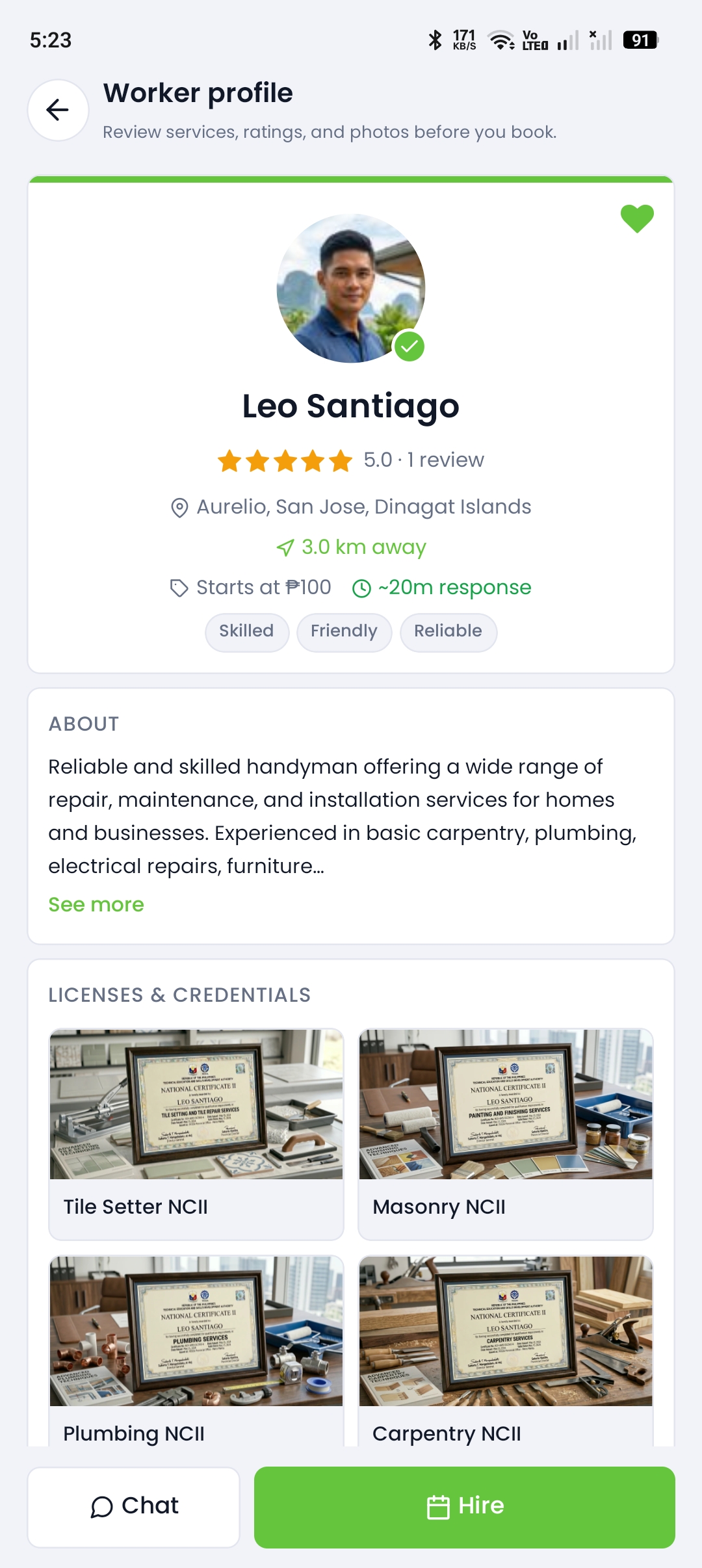 Verified worker profile